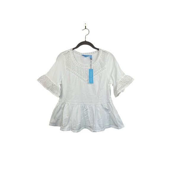 Draper James Knit Eyelet Flutter Sleeve Top Magnolia White NWT Size Medium - Picture 1 of 5